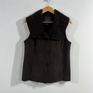 Talbots Brown Faux Suede Sherpa Lined Vest Faux Fur Collar Womens 10 Outdoors